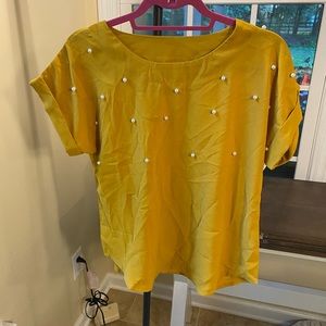 Mustard shirt with pearl detail